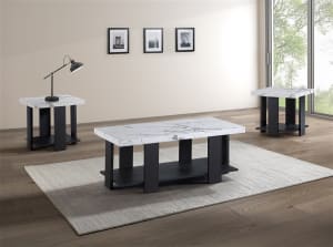Boris 3 Piece Cocktail Table Set in Faux Marble Finish by Crown Mark - CM-4230SET-MBL