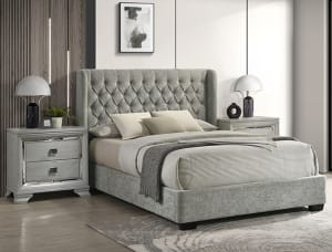 Daphne Queen Upholstered Bed in Light Grey Finish by Crown Mark - CM-5094LG-Q