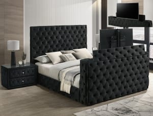 Josephine Queen Bed with TV Lift in Black Finish by Crown Mark - CM-5213BK-Q