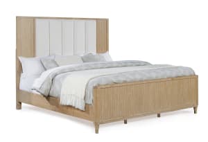 Kara Queen Upholstered Panel Bed in Cerused Natural Finish by Crown Mark - CM-B1450-Q