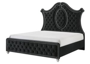 Cameo Queen Upholstered Panel Bed in Black Finish by Crown Mark - CM-B2180-Q