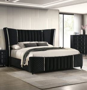 Armany Queen Upholstered Panel Bed in Black Finish by Crown Mark - CM-B2300-Q