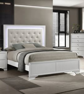 Lyssa LED Queen Panel Bed in Oat/Frost Finish by Crown Mark - CM-B4312-Q