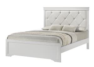 Amalia Queen Upholstered Panel Bed in White Finish by Crown Mark - CM-B6912-Q