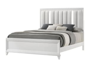 Cressida Queen LED Upholstered Panel Bed in White Finish by Crown Mark - CM-B7300-Q