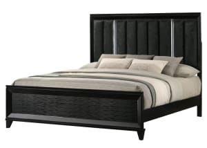 Cressida Queen LED Upholstered Panel Bed in Black Finish by Crown Mark - CM-B7350-Q