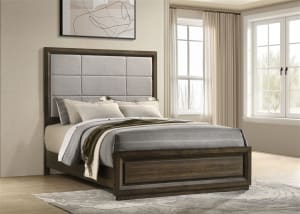 Atlas Queen Upholstered Panel Bed in Grey and Dark Oak Finish by Coaster - 215971Q