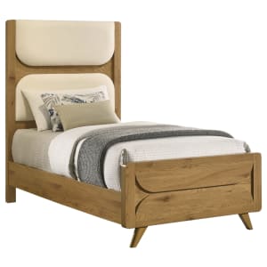 Bennett Twin Upholstered Panel Bed in Light Oak Finish by Coaster - 222901T