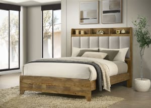 Henderson Queen Bookcase Panel Bed in Medium Oak Finish by Coaster - 222971Q