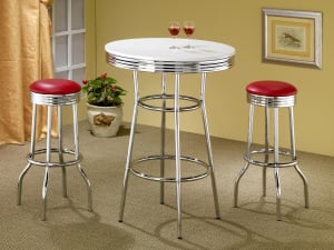 Theodore Round Top Bar Table 3 Piece Set in Chrome and Glossy White Finish by Coaster - 2300