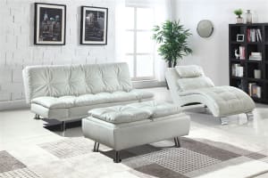 Dilleston Sofa Bed in White Leatherette Upholstery by Coaster - 300291