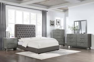 Nathan Upholstered Bed 6 Piece Bedroom Set in Grey Finish with Marble Tops by Coaster - 300621-U
