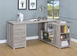 Yvette L Shaped Desk in Grey Driftwood Finish by Coaster - 801516