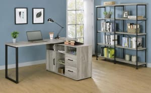 Hertford L Shape Office Desk with Storage in Grey Driftwood Finish by Coaster - 804462