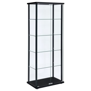 Delphinium 5-Shelf Clear Glass Curio Display Cabinet in Black Finish by Coaster - COA-950170