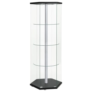 Zahavah 4-Shelf Hexagonal Clear Glass Curio Cabinet in Black Finish by Coaster - COA-950276