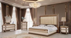 6 Piece Eastern King Bedroom Set in Bronze and Pearl Finish by Homey Design - HD-9017-SET