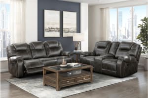 Gainesville 2 Piece Double Reclining Sofa Set in Chocolate Fabric by Home Elegance - HEL-8560PM