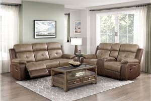 Glendale 2 Piece Double Reclining Sofa Set in Brown Fabric by Home Elegance - HEL-8599BR