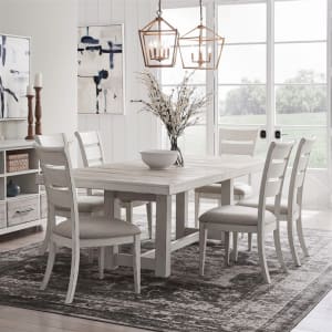 Backroads 7 Piece Trestle Table Set in Weathered White and Parchment Brown Finish by Liberty Furniture - 142-DR-7TRS