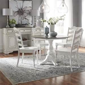 Magnolia Manor Drop Leaf Table 5 Piece Ladder Back Chair Dining Set in Antique White Finish by Liberty Furniture - 244-CD-5DLS