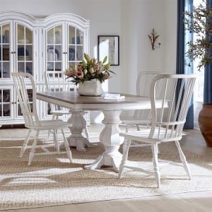 Magnolia Manor 5 Piece Double Pedestal Table Dining Set in Antique White & Weathered Bark by Liberty Furniture - LIB-244-DR-52PS