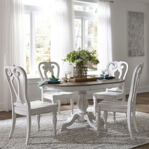Magnolia Manor 5 Piece Pedestal Table Dining Set in Antique White & Weathered Bark by Liberty Furniture - LIB-244-DR-5PDS