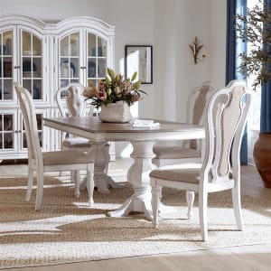 Magnolia Manor 5 Piece Double Pedestal Table Dining Set in Antique White & Weathered Bark by Liberty Furniture - LIB-244-DR-O52PS