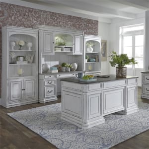 Magnolia Manor 5 Piece Home Office Set in Antique White Finish by Liberty Furniture - 244-HOJ-5