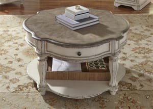 Magnolia Manor Round Cocktail Table in Antique White Finish by Liberty Furniture - 244-OT1011