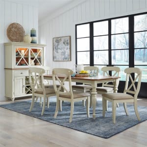 Ocean Isle 7 Piece X Back Side Chairs Dining Set in Bisque with Natural Pine Finish by Liberty Furniture - 303-CD-O7RLS