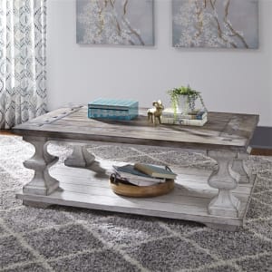 Sedona Cocktail Table in Heavy Distressed White Finish with Gravel Tops by Liberty Furniture - 331-OT