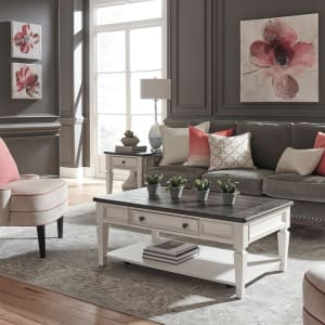 Allyson Park 3 Piece Rectangular Cocktail Table Set in Wirebrushed White w/ Charcoal Top Finish by Liberty Furniture - LIB-417-OT-3PCS