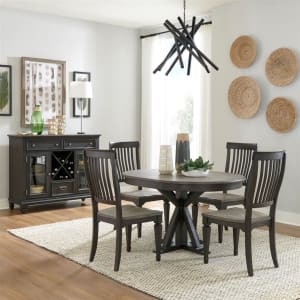 Allyson Park Single Pedestal Table 5 Piece Dining Set in Wirebrushed Black Forest Finish with Ember Gray Tops by Liberty Furniture - 417B-DR-5PDS