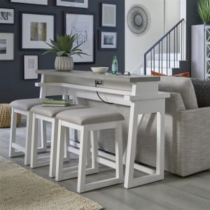 Palmetto Heights 4 Piece Console Bar Table Set in Two Tone Shell White and Driftwood Finish by Liberty Furniture - 499-OT-4PCS