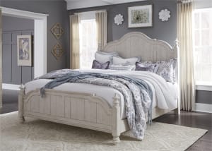 Farmhouse Reimagined Poster Bed in Antique White Finish with Chestnut Tops by Liberty Furniture - 652-BR-QPS