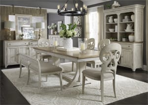 Farmhouse Reimagined 6 Piece Trestle Table Set in Antique White Finish with Chestnut Tops by Liberty Furniture - 652-DR-6TRS