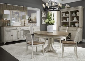 Farmhouse Reimagined 5 Piece Pedestal Table Set in Antique White Finish with Chestnut Tops by Liberty Furniture - 652-DR-O5P