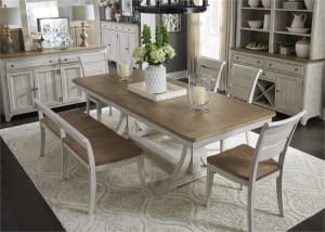 Farmhouse Reimagined 5 Piece Trestle Table Set in Antique White Finish with Chestnut Tops by Liberty Furniture - 652-DR-TRS
