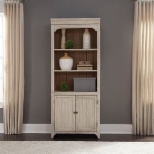 Farmhouse Reimagined Bookcase in Antique White w/ Chestnut Top Finish by Liberty Furniture - LIB-652-HO201