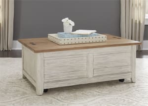 Farmhouse Reimagined Storage Trunk Cocktail Table in Antique White Finish with Chestnut Tops by Liberty Furniture - 652-OT1011