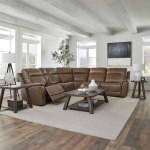 Collins Zero Gravity Triple Power Reclining 6 Piece Sectional in York Chestnut Leather by Liberty Furniture - 7016CN-UPH-6PCSEC