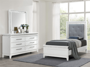 Reflections Upholstered Bed 4 Piece Youth Bedroom Set in Pearl White Finish by Liberty Furniture - 781-BR-TUB