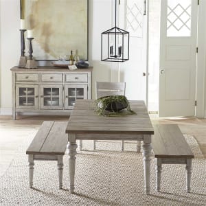 Heartland Rectangular Leg 3 Piece Dining Set in Antique White Finish with Tobacco Tops by Liberty Furniture - LIB-824-DR-3RTS