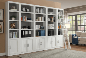 Catalina 5 Piece Home Office Bookcase Library Wall in Cottage White Finish by Parker House - CAT-430-5S