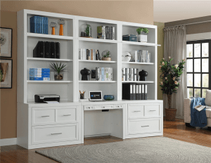 Catalina 6 Piece Home Office Bookcase Library Wall in Cottage White Finish by Parker House - CAT-476-6