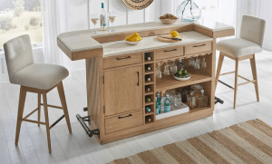 Escape 78 Inch Bar Table with Stone Top 3 Piece Set in Glazed Natural Oak Finish by Parker House - DESC#78BAR-2-3