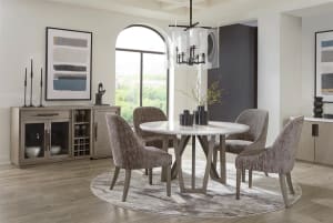 Pure Modern 54 Inch Round Quartz Top Table 5 Piece Dining Set in Moonstone Finish by Parker House - DPUR-54RND-4UA