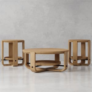 Escape 3 Piece Round Occasional Table Set in Glazed Natural Oak Black Metal Trim Finish by Parker House - PH-ESC-3PC-01-02