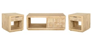 Laguna 3 Piece Rectangular Storage Occasional Table Set in Bleached Natural Finish by Parker House - PH-LAG-KIT-3A-OC